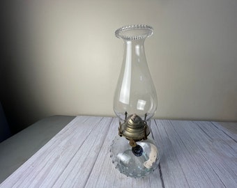 Clear glass Lamp light farms hob nail oil lamp with wick and hob nail top edge chimney