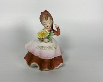 Vintage Lefton November Birthday Porcelain Ceramic Birthday Girl Figurine #KW4200