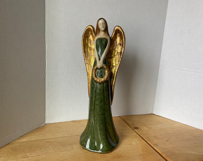 15" Tall Pier 1 Vintage Majestic Ceramic Angel with gold tone  wings