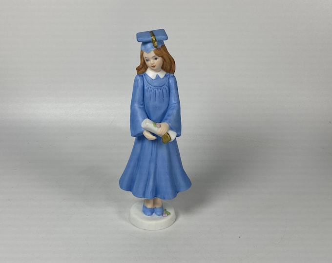 1991 Enesco ceramic bisque "Growing Up" Brunette Graduate Girl