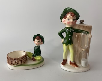 Choice of 1940s–1950s Enesco Pixie Kitchen Helper Figurines-elf egg timer or Enesco ceramic pixie elf tea light candle holder & trinket dish