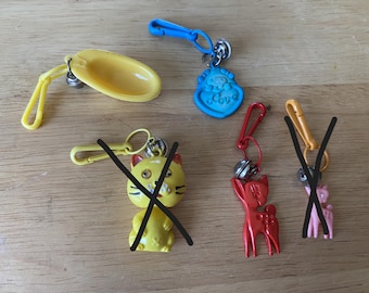 Set of 3 -1980s Bell Charms - Yellow Bathtub, Red Doe and Blue Heart Love Charm