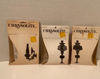 Chrysolite Set of 3 Hand Blown Glass Oil Lamps Kits for Dollhouses - 2 Parlor & 1 Bracket Lamp. Vintage Operates with 12V lighting system