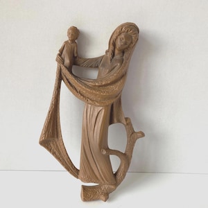 Vintage MCM Plastic Wall Plaque of Madonna with the Christ Child