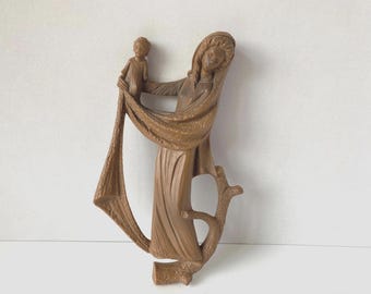 Vintage MCM Plastic Wall Plaque of Madonna with the Christ Child