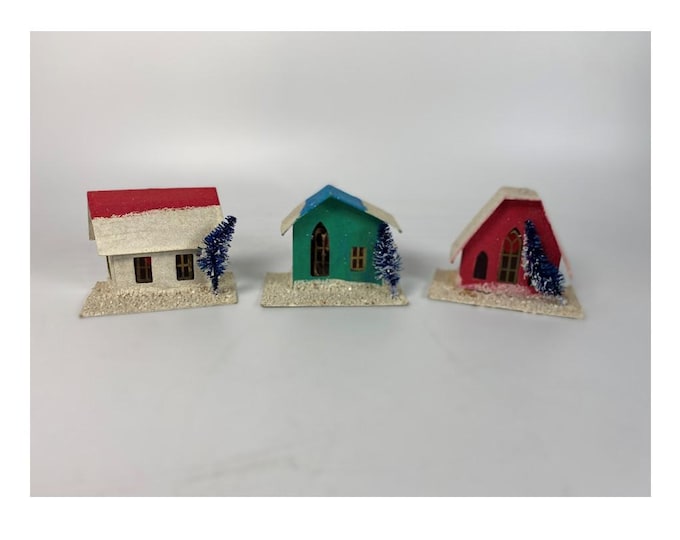 Set of 3 Putz Cardboard Houses Made in Japan