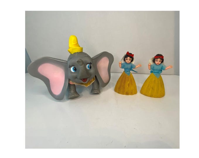 1960s-1970s R. Dakin Walt Disney Productions Dumbo Rubber Elephant or Flocked Snow White Ornament Figurine
