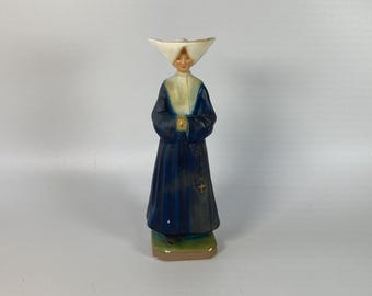 Vintage 10" tall  St Catherine Labouré chalkware figurine traditional winged cornet headdress-Daughters of Charity of Saint Vincent de Paul