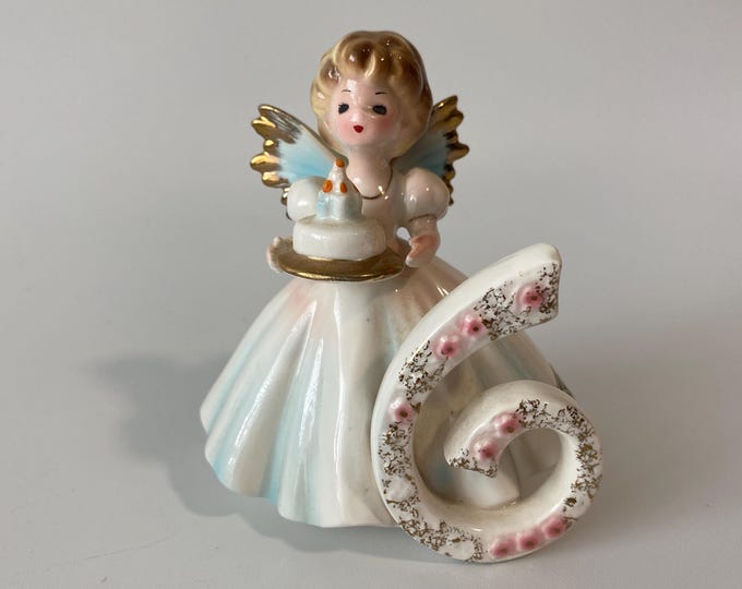 1960s Josef Originals Age 6 Porcelain Ceramic Birthday Angel