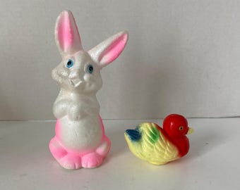 Juego de 2 figuras vintage de conejo y pato de poliestireno