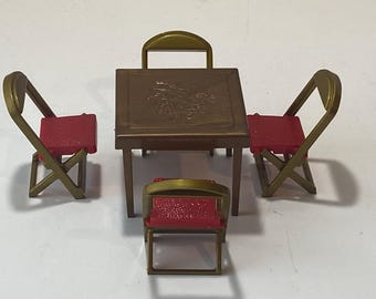 Rare Renwal Card Table and 4 Folding Chair Set Miniatures 1:16 Scale
