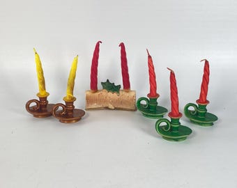 Set of 6  Vintage Christmas Wax Candle Figurines with twisted candles-Gurley Candles