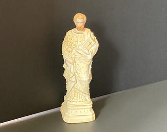 Vintage French Vieux Paris style 6" St Joseph Ceramic Beaded Gilded Bisque Statue #2393