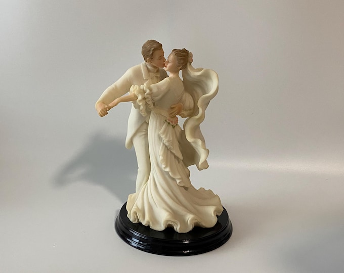 Vintage 10" First Dance Bride and Groom Figurine on Wooden Base Made of Resin