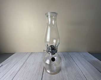 Vintage Lamp Light Farms round bubble etched rose glass oil lamp with chimney and wick with