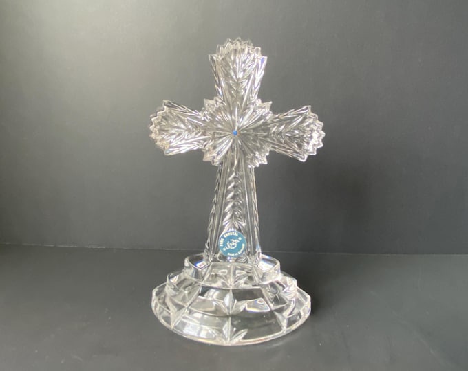 German 7 3/4" Vintage Lenox Crystal Cross Collection with Blue Sapphire Crystal in Center