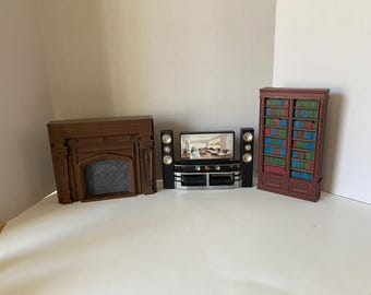 Modern Dollhouse  Plastic  Fireplace, Bookshelf and TV Console 1:12 Scale