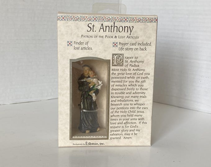 Vintage 3" St. Anthony Travel Dashboard Saint New in Box with Prayer Card