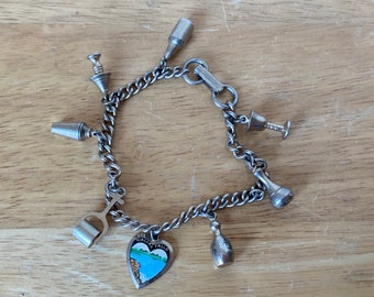 1950s Charm Bracelet with Vintage Niagara Falls, Cocktails Bar Items and bowling ball charms