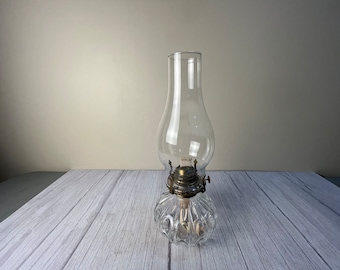 Vintage Lamp Light Farms double oblong circles and lined oil lamp with chimney and wick
