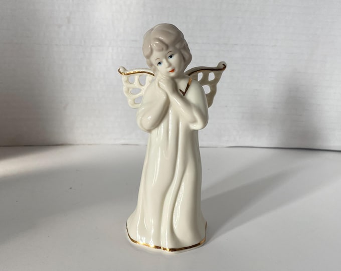 Lenox Style Ceramic Porcelain Angel figurine with Lace cutout wings and gold accents