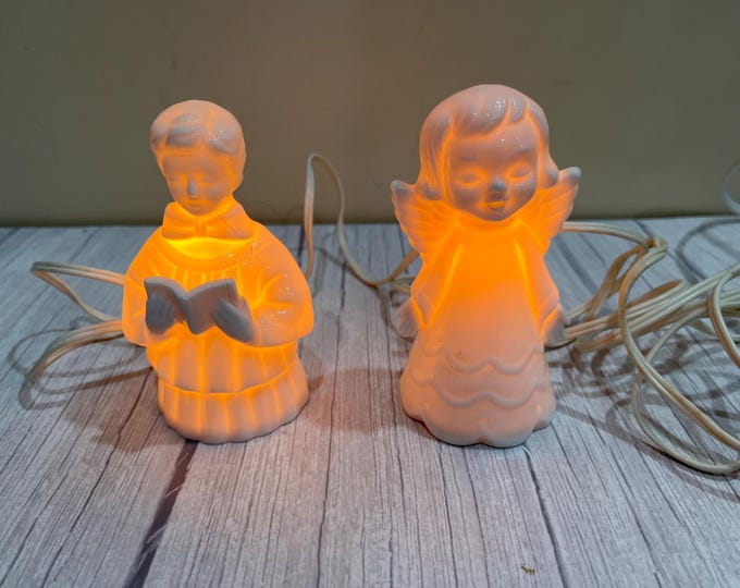 1960's light up milk glass porcelain angel and choir boy