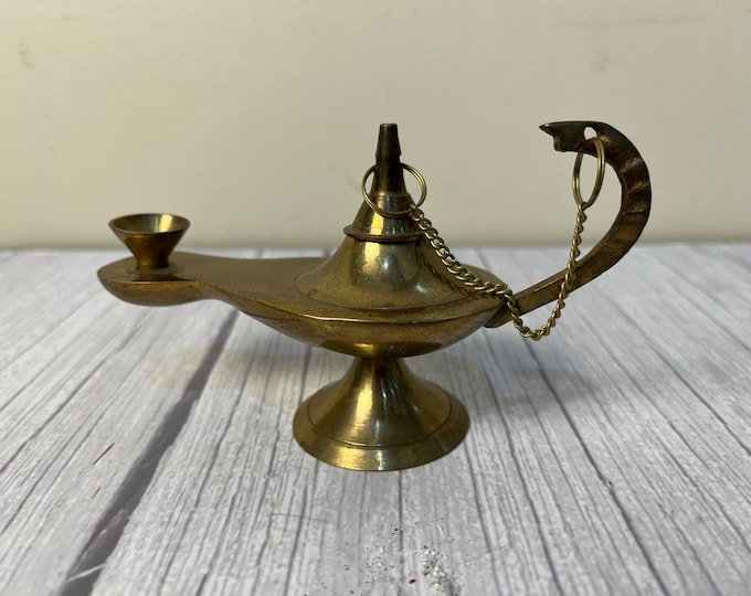 Solid brass Aladdin Genie oil lamp incense burn made in India