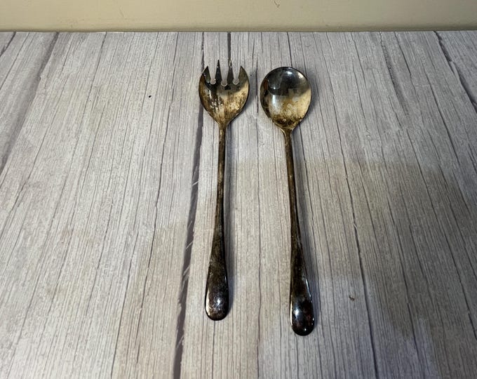 Silver Plated salad spoon and fork set made in Italy