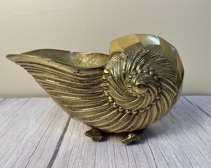 Solid brass Nautilus seashell planter or decor piece
