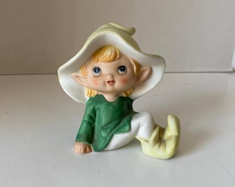 Vintage Homco Pixie Elf, Ceramic Pixie Ceramic Bisque Figurine #5213