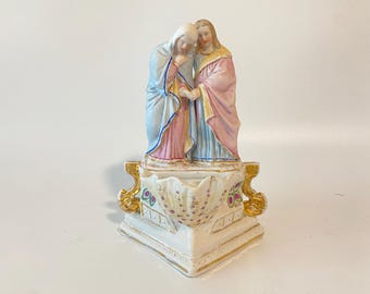 Vieux Paris Porcelain Holy Water Font of John and Virgin Mary, Mother of God