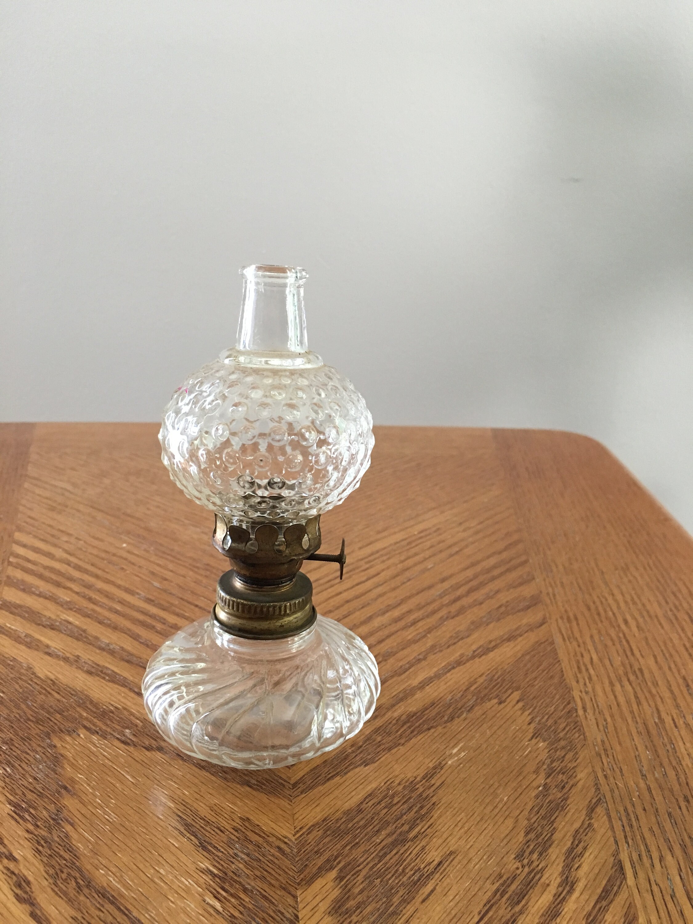 Vintage minature hob knob oil lamp with attached chimney