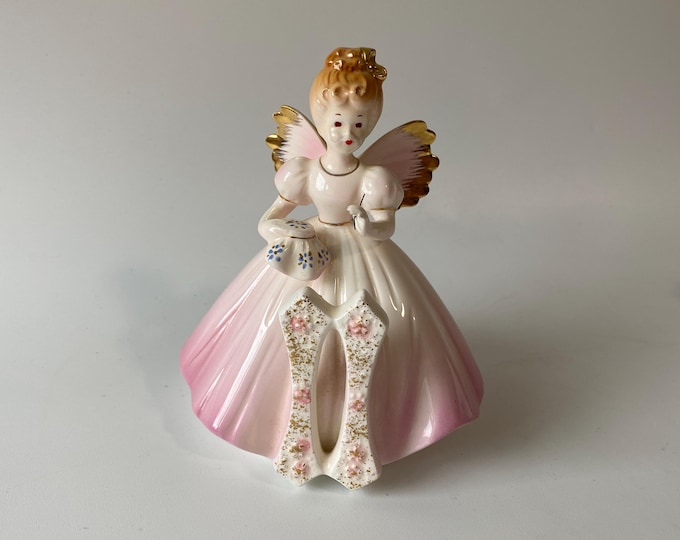 Vintage Sweet  Josef Originals 11th Birthday Brunette Hair Porcelain Ceramic Angel Figurine with Original Sticker