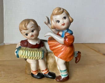 1958 Lipper and Mann  Wall Pocket Boy playing Accordion with girl dancing