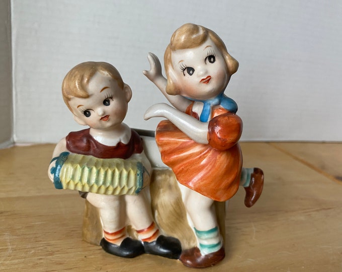 1958 Lipper and Mann  Wall Pocket Boy playing Accordion with girl dancing