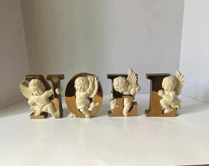 1987 "NOEL" Cherub/ Angel  Letter Plaques for tabletop or Wall Hangings by Burwood Products, Co.