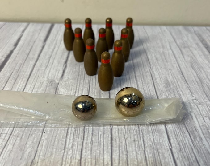 12-piece brass bowling pins and balls desk set