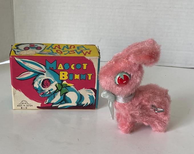 Vintage Mascot Bunny Mechanical Wind Up bunny toy in original box in working condition