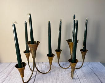 Pair of solid brass 4 candle, candle opera taper candlestick holders