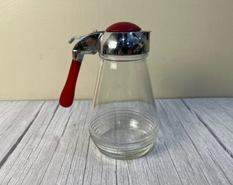 1940's - 1950's Hazel Atlas drip cut glass syrup dispenser