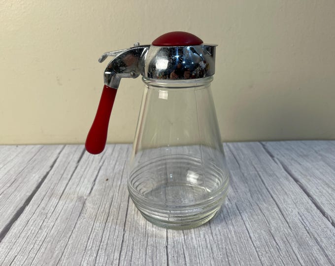 1940's - 1950's Hazel Atlas drip cut glass syrup dispenser