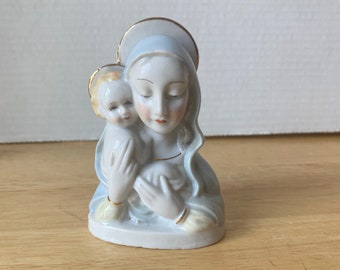 Vintage Madonna and Baby Jesus Ceramic with gold accents