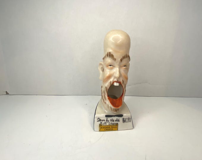 1940s Smoking Ashtray by Schafer and Vater - "Down By the Old Mill Stream" from their Singing Barber or Jolly Series w/Niagara Fall Sticker