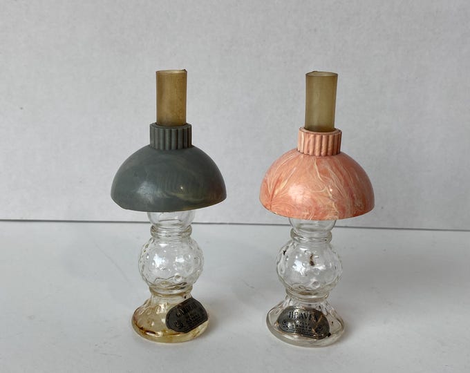 Vintage Set of 2  (Empty) Landers Perfume Hurricane Lamp Bottles - Gardenia and Heaven