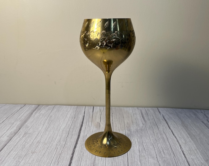 Tall extra top leaf brass Chalis with etched flowers and leaves
