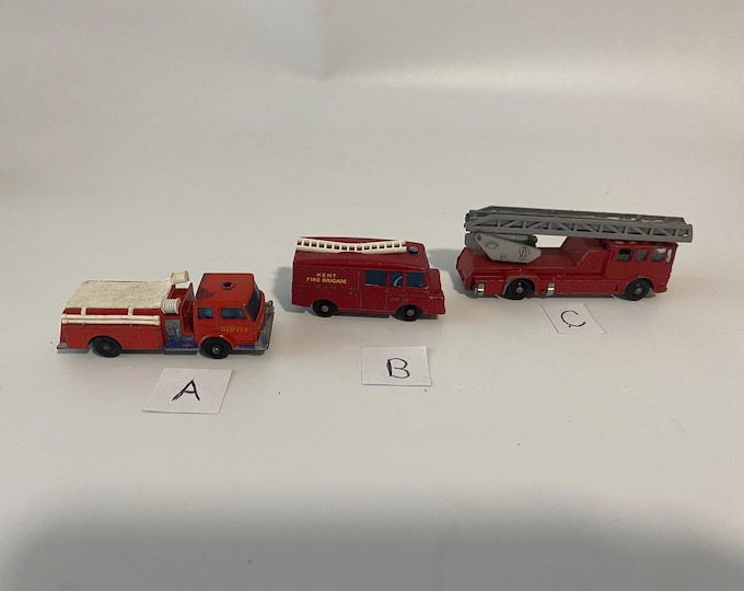 Set of  3 1960s Die Cast Matchbox Lesney Denver Fire Pumper Truck, Matchbox Lesney Land Rover Fire Engine and Lone Star Impy Fire truck