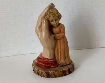 Vintage Italian Roman Figurine Child Resting in Jesus Hand Signed E.T. Made in Italy Mid Century Religious Art Sculpture
