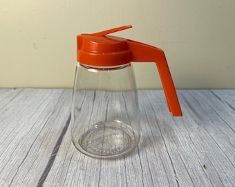 Vintage Federal Houseware orange plastic top glass bottom syrup dispenser