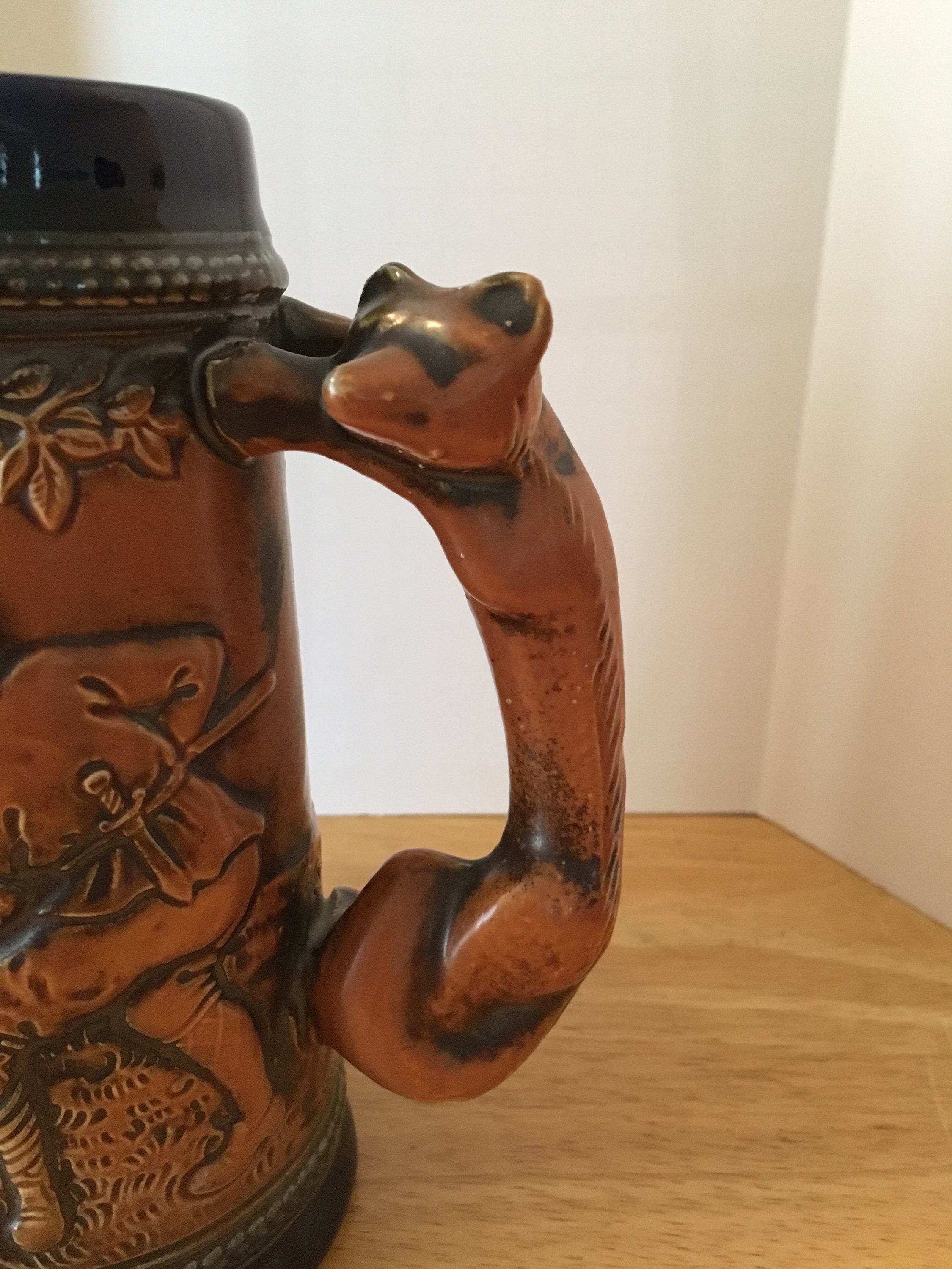 Vintage original Gerzit (Gerz) German beer stein with fox handle
