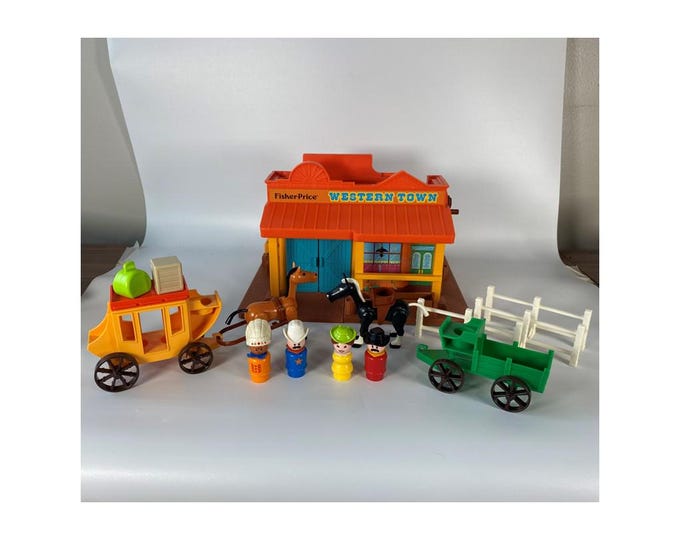 1982 Fisher Price Western Town Playset with 16 Original Accessories #934